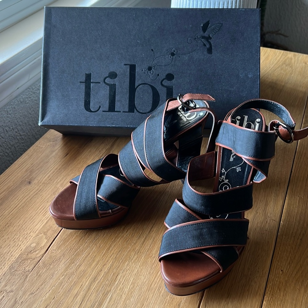 Tibi Black/Brown Heels size 7 1/2 Mde in Italy